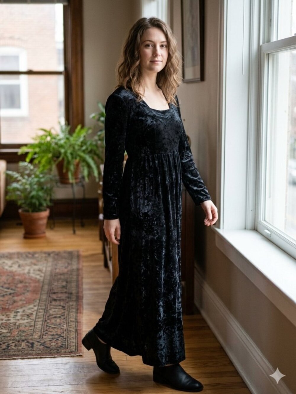 Vintage Dalmys Velvet Maxi Dress Long Sleeve